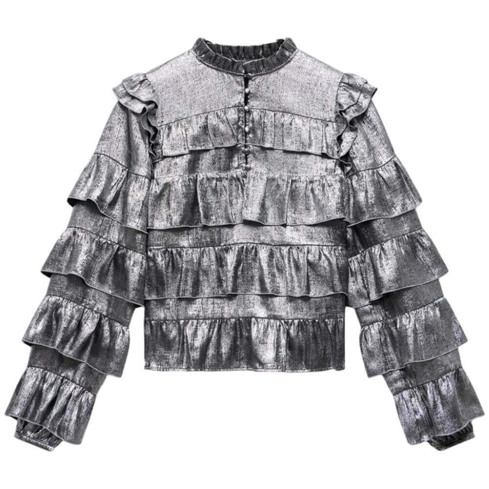 Mint Velvet Silver Metallic Ruffle Blouse